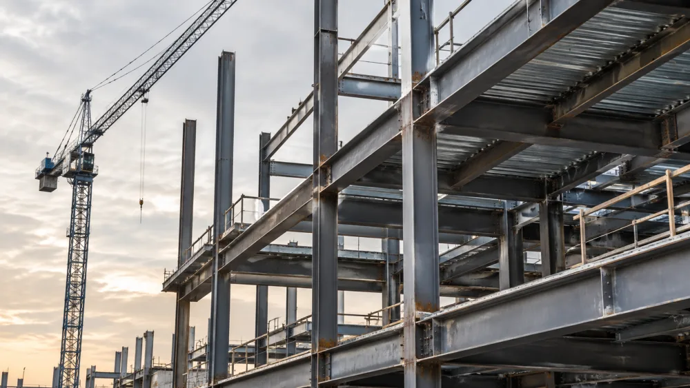 Steel frame of a building under construction